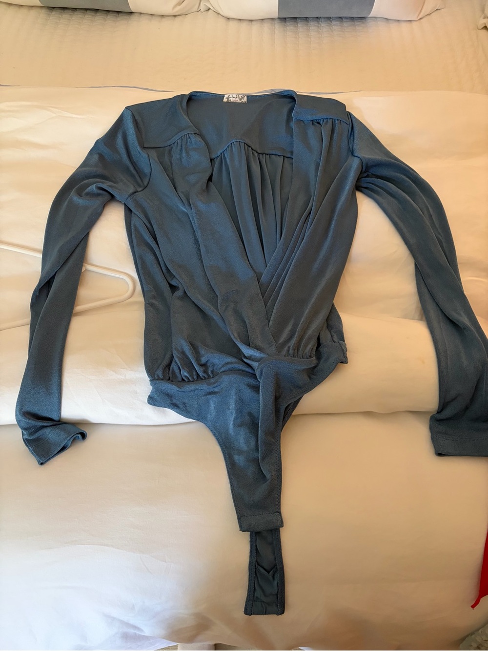 Free People Slate Blue Long-Sleeve Wrap Bodysuit